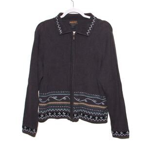 Vintage Woolrich Zip Front Cardigan Sweater Size Large Embroidered